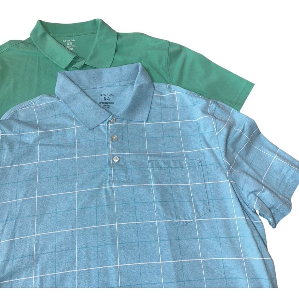 George Mens XL Lot 2 Polo Shirt & Button Up Short Sleeve Casual Blue Green Work